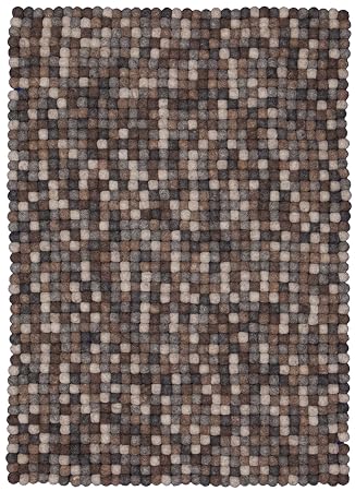 Myfelt Nela Filzkugelteppich Rechteckig Schurwolle Grau Beige