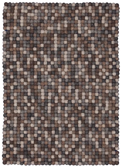 Myfelt Nela Filzkugelteppich Rechteckig Schurwolle Grau Beige