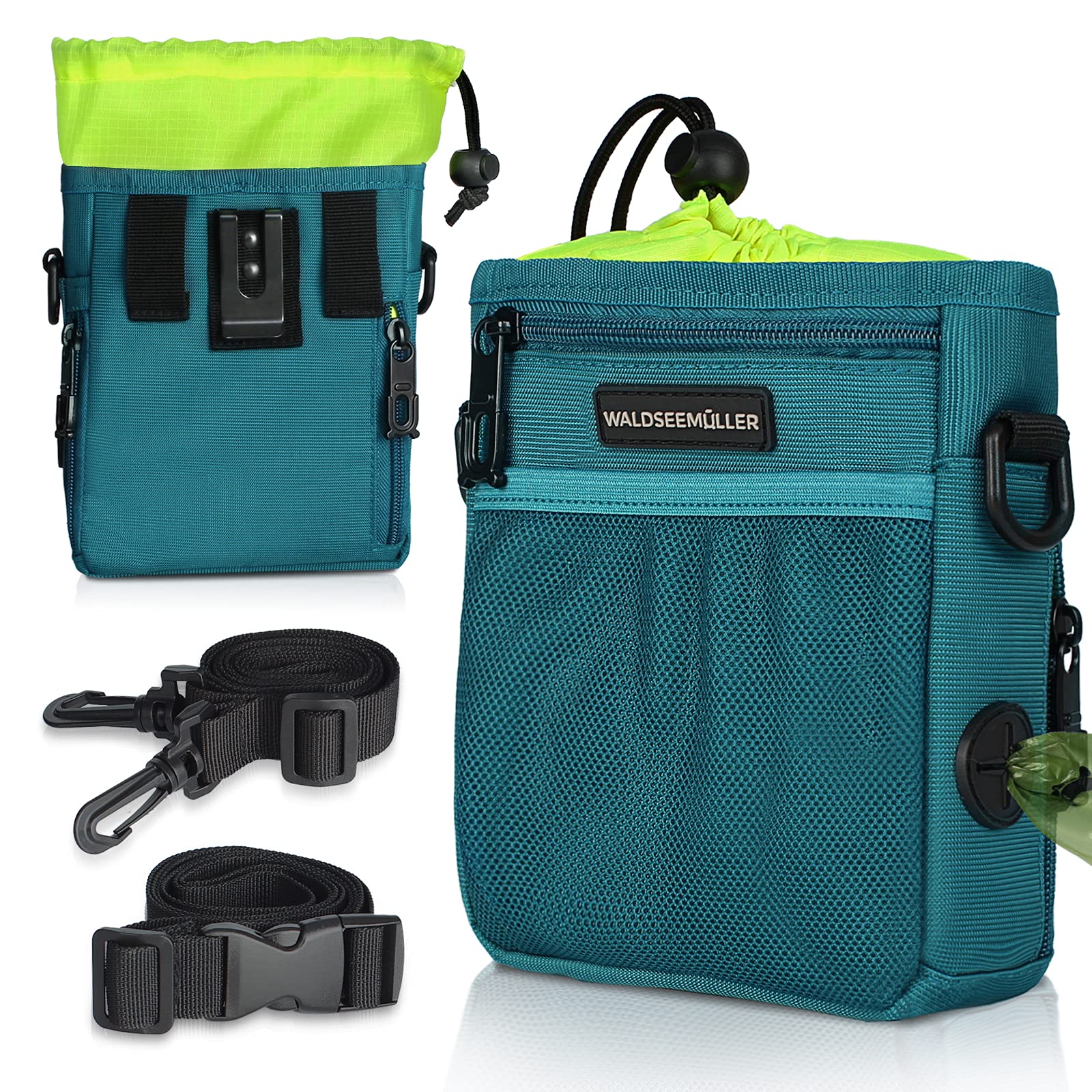 Lake Blue Dog Treat Pouch with Multiple Pockets, Built-In Poop Waste Bags Dispenser, Adjustable Belt 3 Ways to Wear