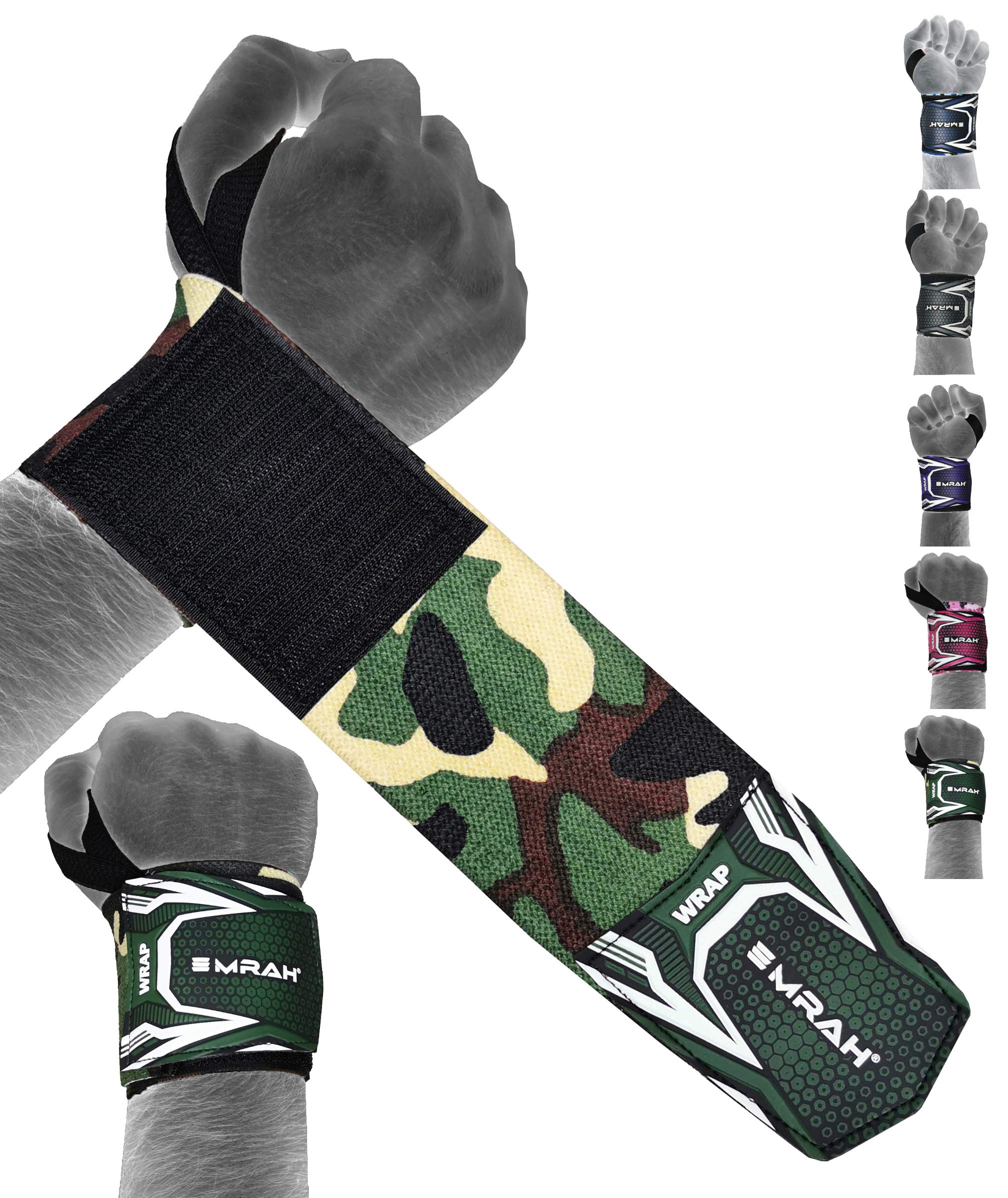 EMRAH Weight Lifting Wrist Wraps Gym Straps Bodybuilding Power Training Workout Exercise (Camo Green)