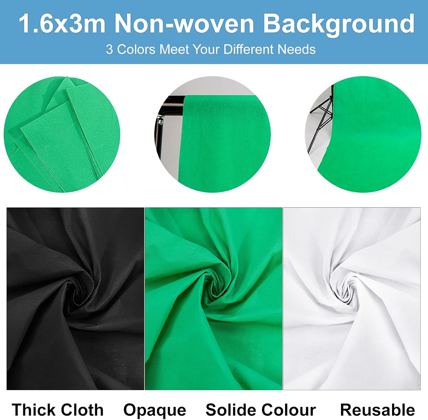Hwastudio®, 100% Cotton Muslin Backdrop for Studio Photography Video Photography, Support Kit 3m x 2m, 1.6 x 3 meters - Image 5
