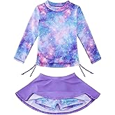 swimsobo Girls Swimsuit Rash Guard Long Sleeve Bathing Suit Two Piece Swimwear Swimming Skirt with Shorts 3-12T
