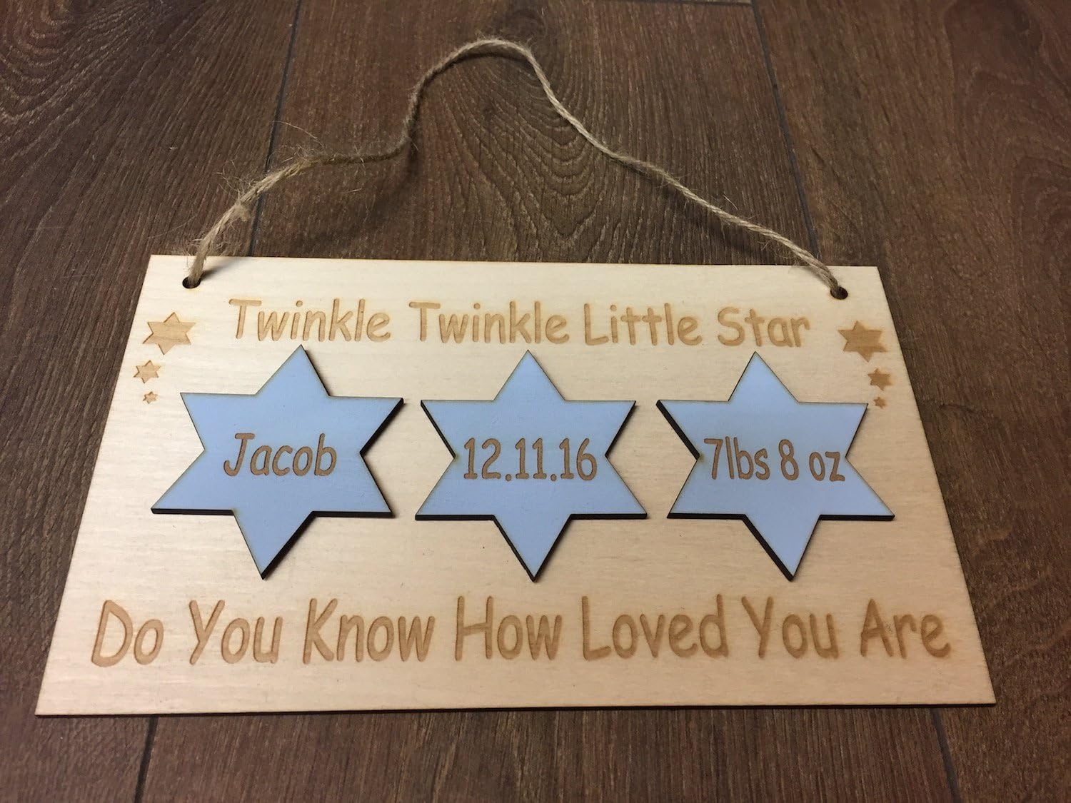 Twinkle Twinkle Little Star Do You Know How Loved You are Personalised Newborn Hanging Plaque Sign