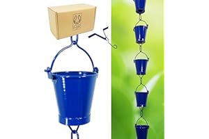 U-nitt Rain Chains for Gutters | Rainwater Catcher & Diverter | 8.5 FT Metal Blue Rain Chain | Blue Powder Coated Farmhouse Bucket | Roof Gutter Chain Downspout | DIY Rain Chain Installation Kit