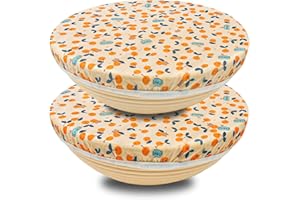 OHIYO Reusable Beeswax Bowl Covers (2 Large), Elastic Cotton Cloth Sourdough Food Cover, 12 inch Reusable Bowl Caps for Bread
