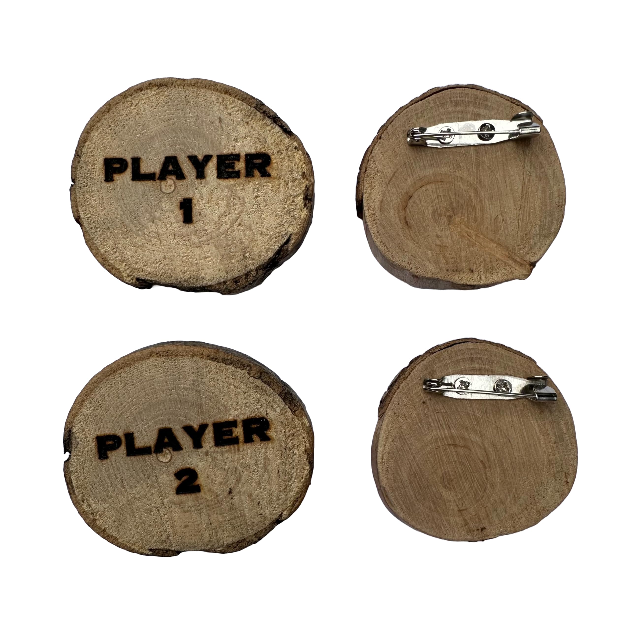 Wooden Player 1 & 2 Badge, Laser-Engraved, Nickel Metal Screws, Biodegradable & Compostable If Unscrewed, Plastic-Free, Natural Materials Only, Eco-Friendly, Party Gift …