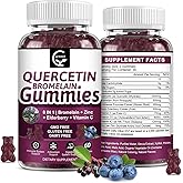 Quercetin Gummies with Bromelain 2378mg - Blend with Elderberry, Echinacea Purpurea Extract, Zinc, Vitamin C,D3,K2, Complex Supports Immune, Cardiovascular & Respiratory, Vegan Gummy for Adult & Kid