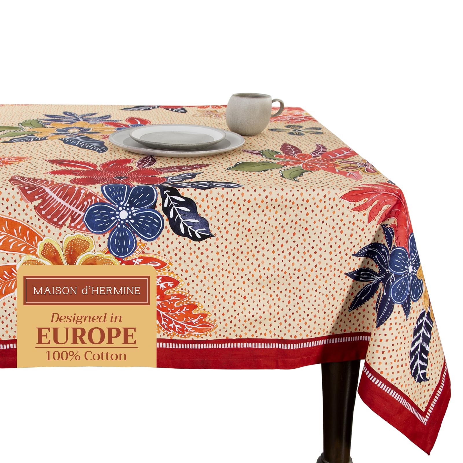 Maison d' Hermine Table Cloth Rectangle Table 100% Cotton 180 cm x 140 cm Tablecloth Reusable Everyday Use for Christmas Decorations Dining Farmhouse Home Party Festive (Kalahari)