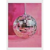 KAYEIUU Disco Ball Pink Diamond Drawing Art Kit for Adults DIY Diamond Art Painting Full Drill Round Gem Art for Crafts Wall Decor 12x16 inch