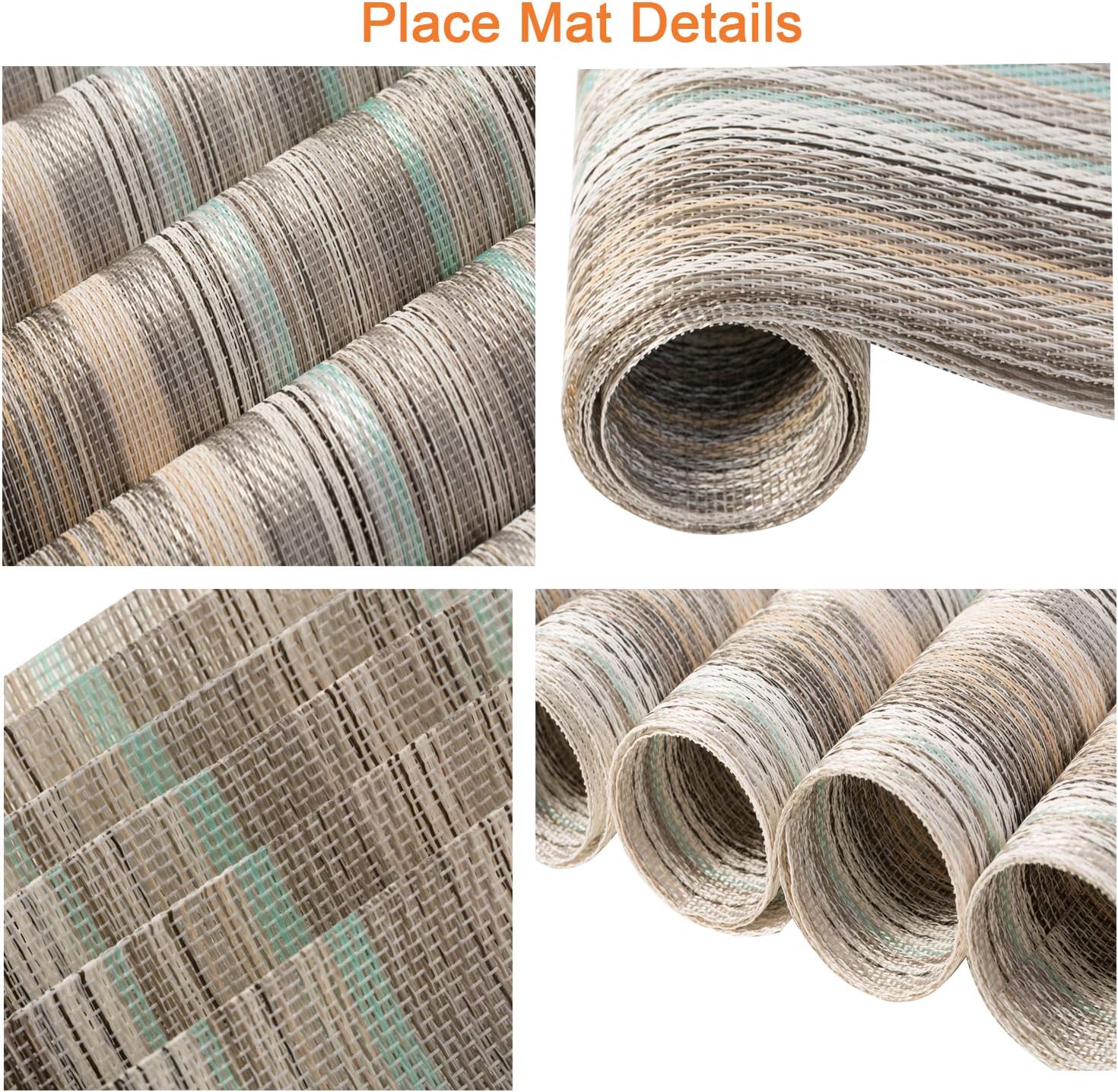 Fanciher 6PCS Placemats, 3D Wave Jacquard PVC Place mats Heat-Resistant Stain Resistant Anti-Skid Table Durable Cross Weave Mats for Dining Table (Green): Home & Kitchen