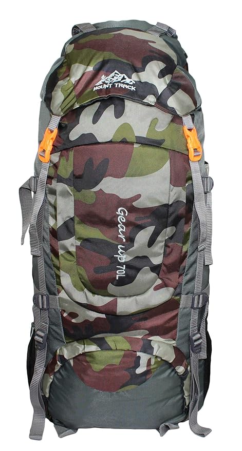 Mount Track Gear Up Rucksack, Hiking & Trekking Camouflage Backpack 70 Ltrs with Rain Cover and Front Opening