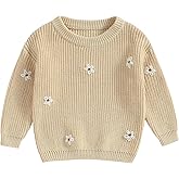 Infant Toddler Baby Girl Knit Sweater Long Sleeve Floral Embroidery Pullover Sweatshirt Warm Fall Winter Clothes