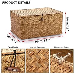 Hipiwe Wicker Shelf Baskets Bin with Lid, Handwoven