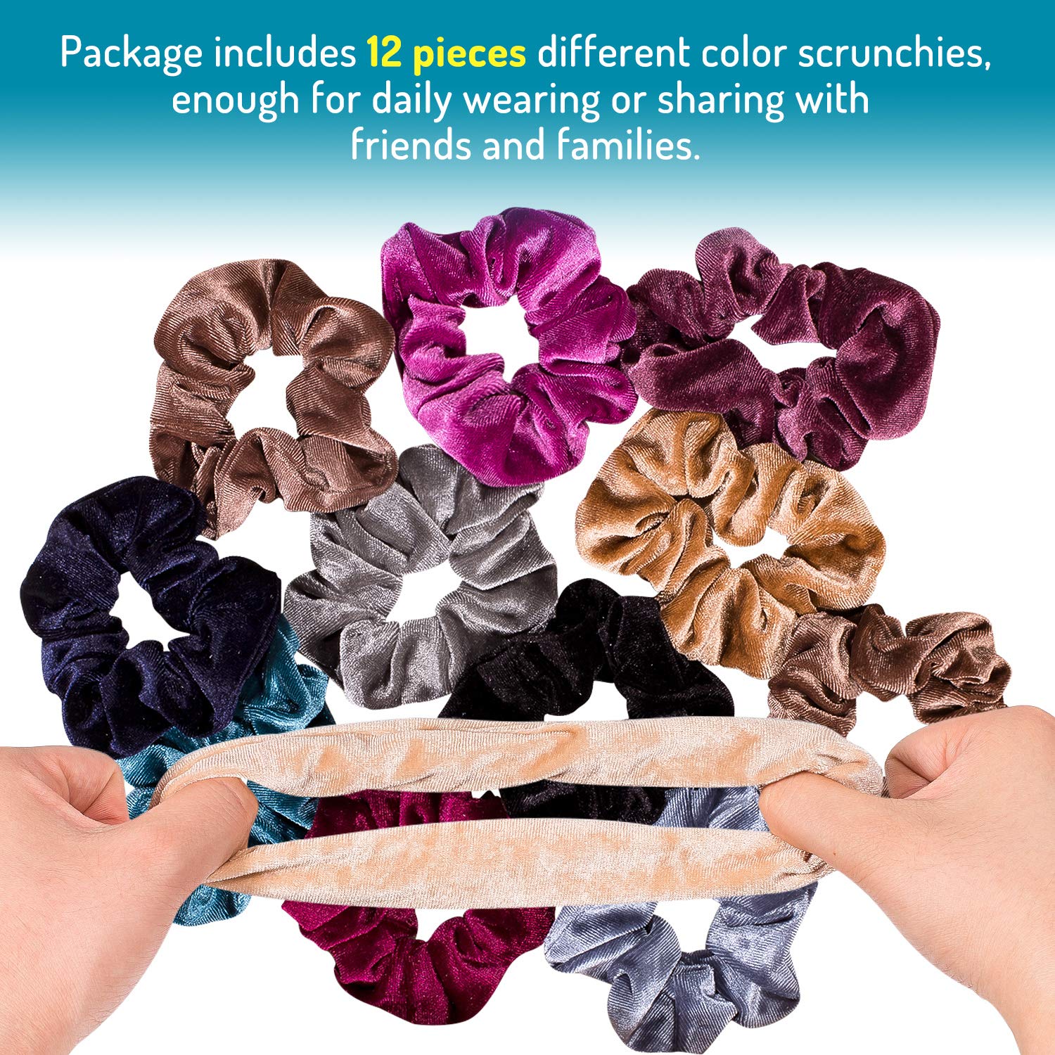 Whaline 12 Pack Hair Scrunchies Premium Velvet Scrunchy Elastic Hair Bands for Girls, Women Hair Accessories (12 Colors) : Beauty