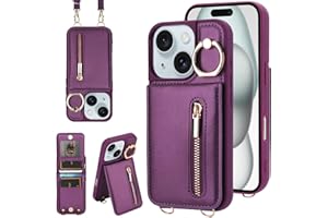 KYFSJPT Crossbody Wallet Case for iPhone 11, with Card Slots Zipper Pocket Case, Flip Folio Purse RFID Blocking with Ring Kickstand Detachable Strap-Lavender