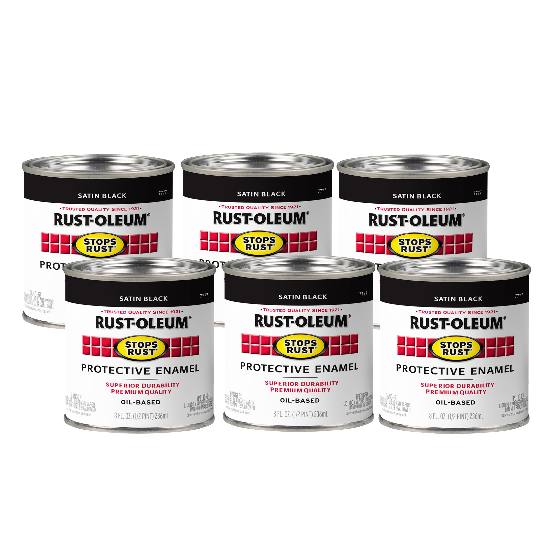 Rust-Oleum 7777730-6PK Stops Rust Brush On Paint, Half Pint, Satin Black, (Pack of 6)