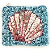 Seashell Beaded Pouch Purse, Blue Beaded Purse Pouch, Beach Lover Coin Purse, Small Wallets for Her, Birthday Gift, Gift Card Bag, CP201