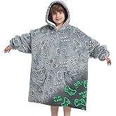Fiosnow Glow in the Dark Game Controller Blanket Hoodies for Kids 6-13YR Oversize Wearable Blanket Hoodies for Boys Girls Teens