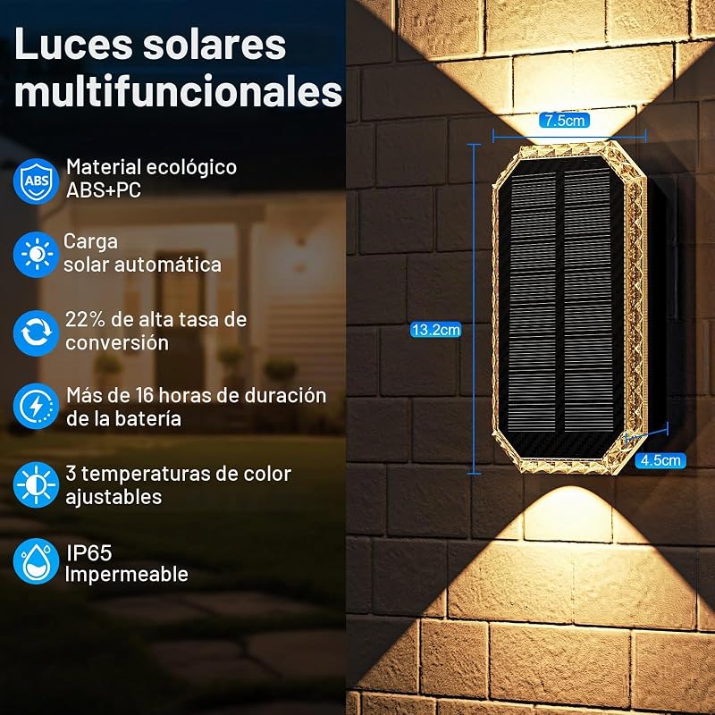 Aplique Solar Exterior Pared 3 Colores, IP65 Impermeable 1200mAh