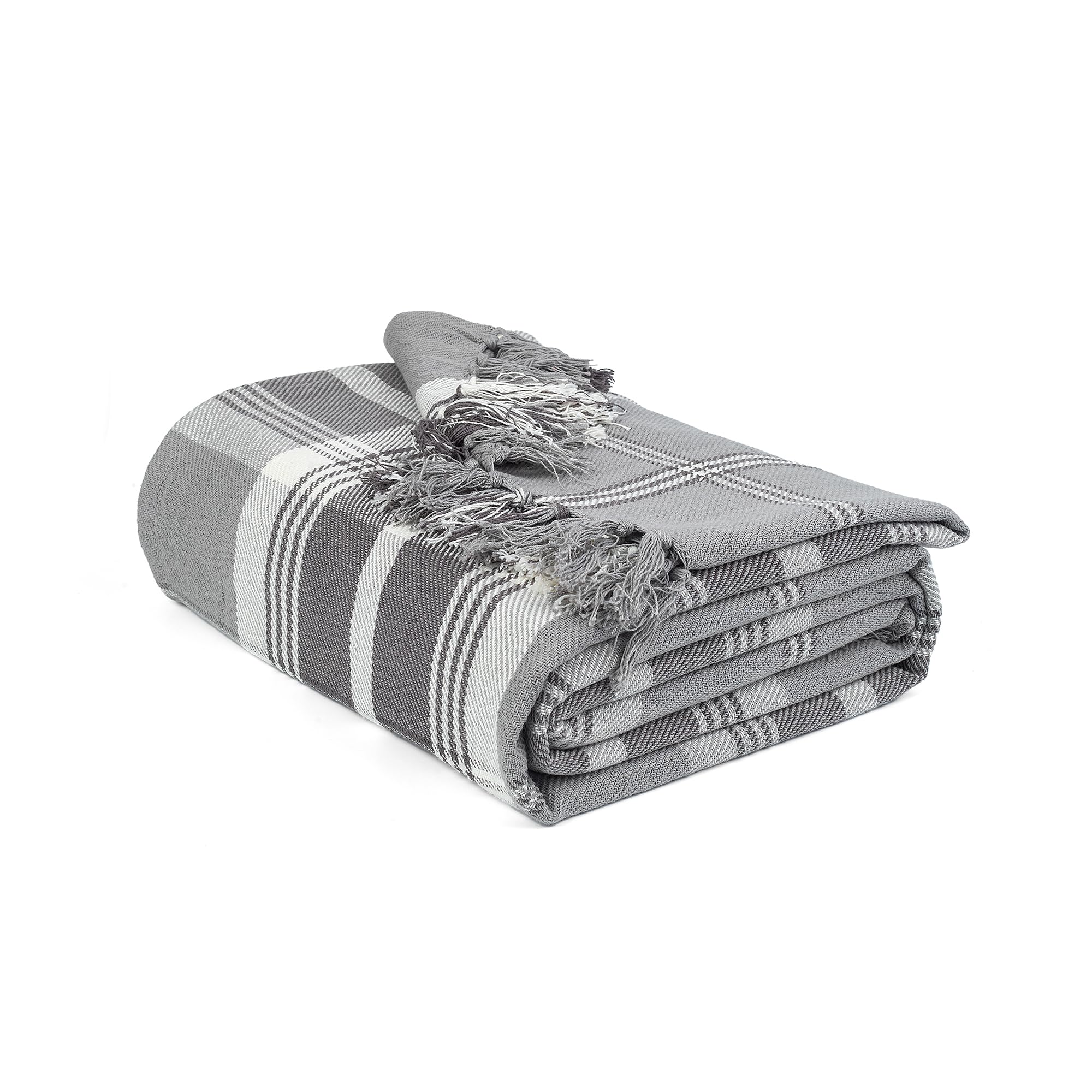 EHC Highland Large Cotton Throw For Sofa, Double Bed or Armchair, 60" x 80" Grey