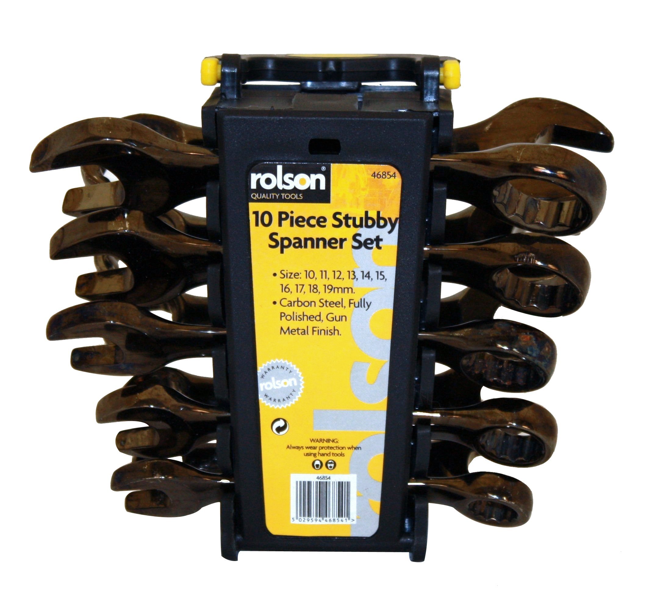 Rolson 46854 Stubby Spanner Nickle Finish 10-19mm on Rack Display Box (10 Pieces)