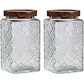 Aurfedes Vintage glass sealed storage jar with sealed wooden lid, Kitchen Storage glass food storage container for, coffee beans, oats, flour, cereal, food storage jar (2*plum blossom)
