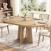 Epecoya 59-Inch Extendable Round Dining Table for Dining Room, Light Oak | 4-6 People Farmhouse Oval Wood Expandable Kitchen Dinner Table with Heavy Cross Pedestal for Living Room, Apartment