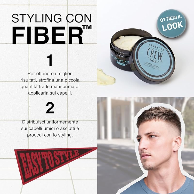 Fiber, Cera Capelli Uomo, Tenuta Forte & Finish Opaco, Texturizza & Ispessisce i Capelli, 85g