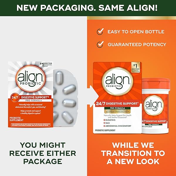 ALIGN PROBIOTIC, PRO FORMULA, PROBIOTICS FOR WOMEN AND MEN, DAILY PROBIOTIC SUPPLEMENT, HELPS SOOTHE OCCASIONAL BLOATING & GAS*, #1 DOCTOR RECOMMENDED BRAND‡, 63 CAPSULES (PACKAGING MAY VARY)