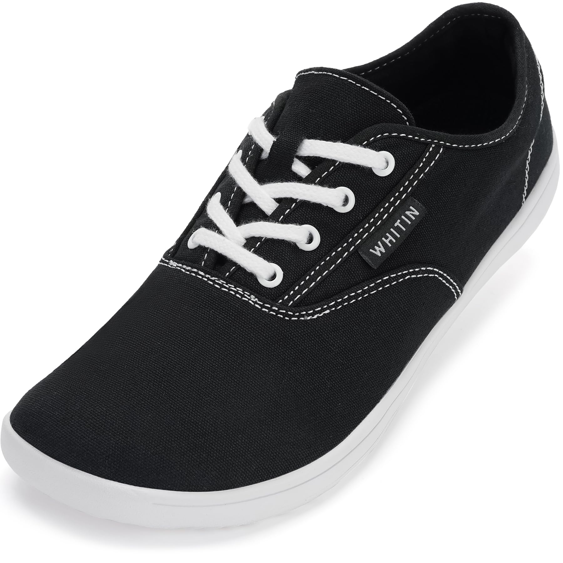 Photo 1 of WHITIN Canvas Barefoot Sneakers for Men Wide Toe Box Minimalist Zero Drop Sole Shoes Minimus Extra Width Fit Size 12 12W Casual Walking Black 46