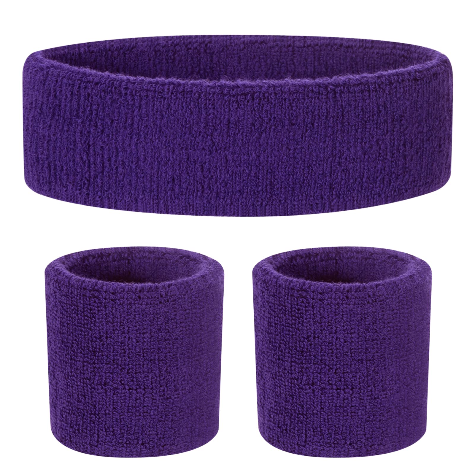 ONUPGO Kids Sweatbands Headband Wristband Set - Athletic Cotton Sweat Band for Sports (1 Headband + 2 Wristbands) (Purple)