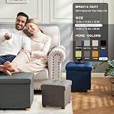BRIAN & DANY Folding Ottoman Storage Box with Wood Legs Navy 38cm view 8