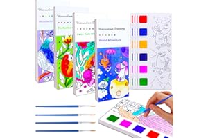 BAOXUE 4Pack Water Color Paint Sets for Kids, Pocket Watercolor Painting Book, Paint With Water Books for Toddlers, Art Craft Set for Drawing with Brush