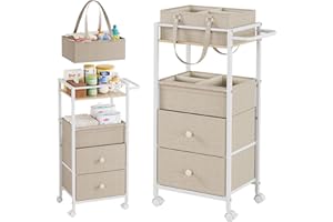 Modanais Baby Diaper Caddy Organizer Cart with Drawers - 3In1 Rolling Storage Cart with Wheels, Removable Diaper Caddy, Detachable Dividers - for Crib, Bedroom, Art & Craft Organizer (Off White)