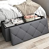 ZEUKMXOO Folding Ottoman with Storage Bench,Storage Ottoman Bench,30 Inches Ottoman Foot Rest,End of Bed Bench,Support 660LBS Foot Rest Stool for Living Room,Bedroom,Home Office,Dark Gray(30Wx15Dx15H