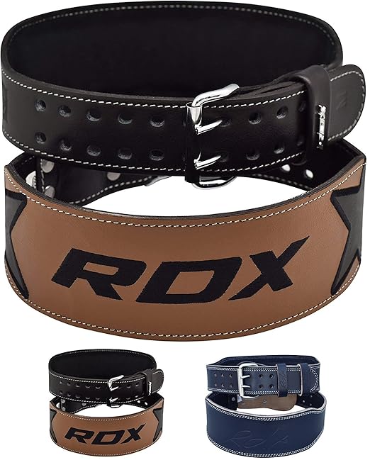 RDX Weight Lifting Belt Cow Hide Leather Double Prong 4" Back Support