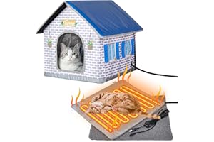 Toozey Heated Outdoor Cat House with Insulated Aluminum, 100% Waterproof Weatherproof with 2 Mat, Sturdy Safe Large Feral Shelter for Winter Indoor Outside with Thermostatic Pet Heating Pad, (Blue, S)