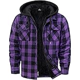 ZITY Mens Sherpa Flannel Shirt Jacket Plaid Fleece Lined Hoodie Full Zip Long Sleeve Winter Warm Coat for Men