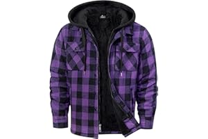 Dekomere Men's Thick Fleece Plaid Jacket Flannel Shirts Sherpa Lined Full Zip Up Hoodie Winter Coat with Pockets