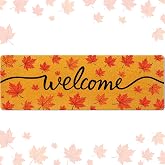 Ninehaoou Large Fall Welcome Doormat Maple Leaves Mat for Double Door | Autumn Door Mat, 48'' x 16'' Extra Long, Non-slip, Thanksgiving Runner, Indoor Outdoor Entrance Rug, Porch Decor