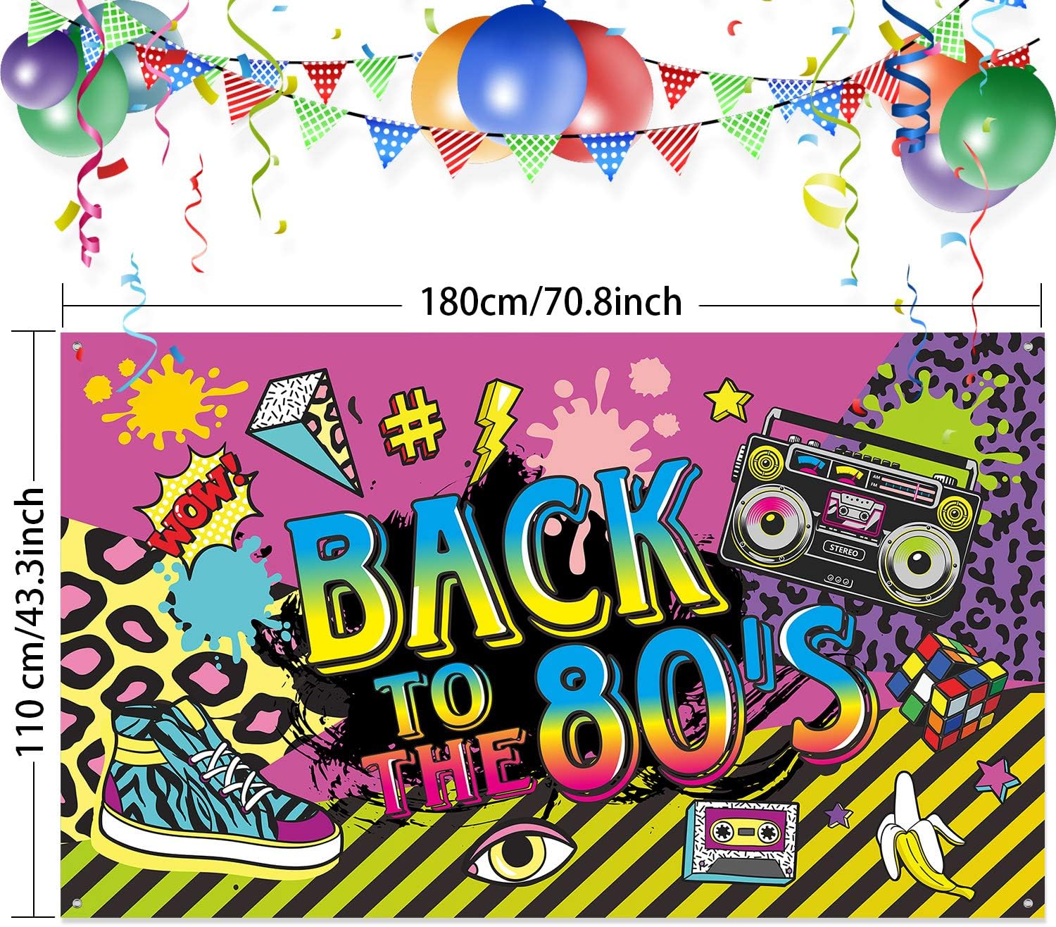 80's Party Decorations, Extra Large Fabric Back to The 80's Hip Hop Sign Party Banner Photo Booth Backdrop Background Wall Decorating Kit for 80's Party Supplies, 70.8 x 43.3 Inch: Toys & Games