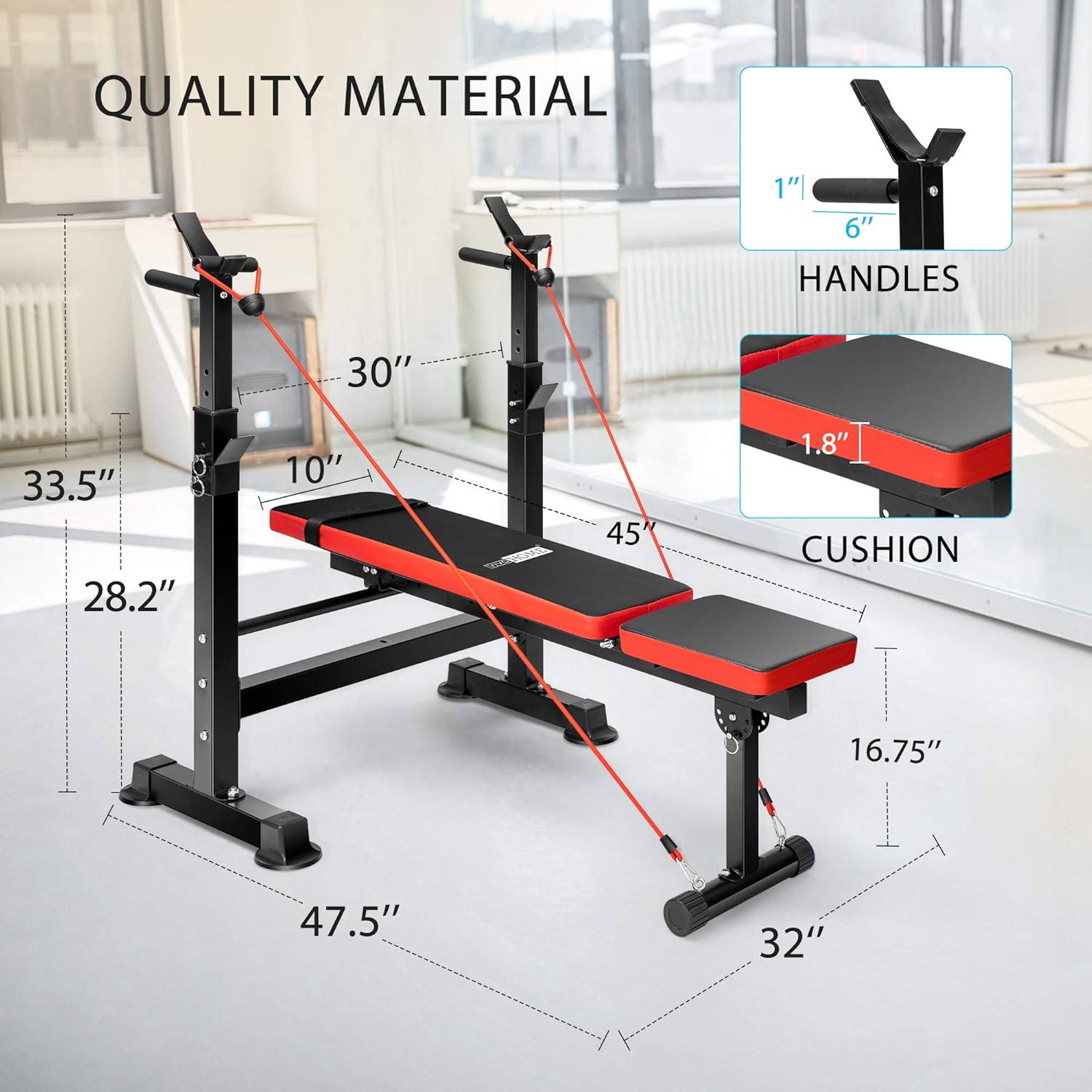 VIVOHOME Adjustable Folding Multi-Function Weight Bench with Barbell Rack Set Incline Decline Capability for Full Body Workout Home Gym Strength Training Easy Storage Black Red 330LBS: Sports & Outdoors