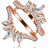 Uloveido Marquise Cut AAA White Cubic Zirconia Double Wedding Band Ring Guard Enhancer Engagement Jewelry for Women Y445