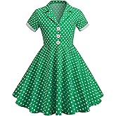 Kids Notch Lapel 50s Dress for Girls Vintage Retro 1950s Polka Dot Dress for Girls 50's Audrey Hepburn Rockabilly Swing Dress