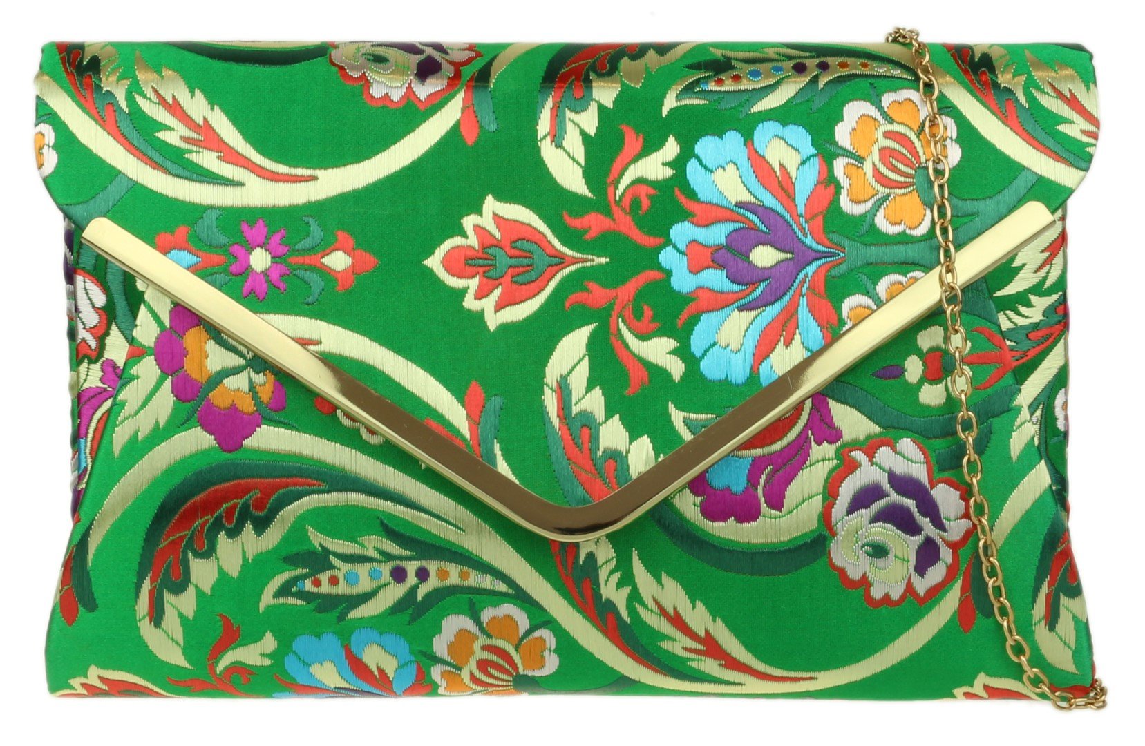 Girly Handbags Womens Baroque Flower Clutch Bag - Green