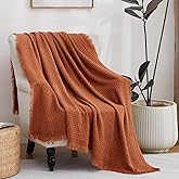 AORISSI 100% Acrylic Decorative Knitted Throw Blanket with Tassels for Bed, Couch, Small, Chairs, Lightweight, Soft, Cozy, Waffle Textured Blanket, Suitable for Spring, Summer, Rust, 50"x60"