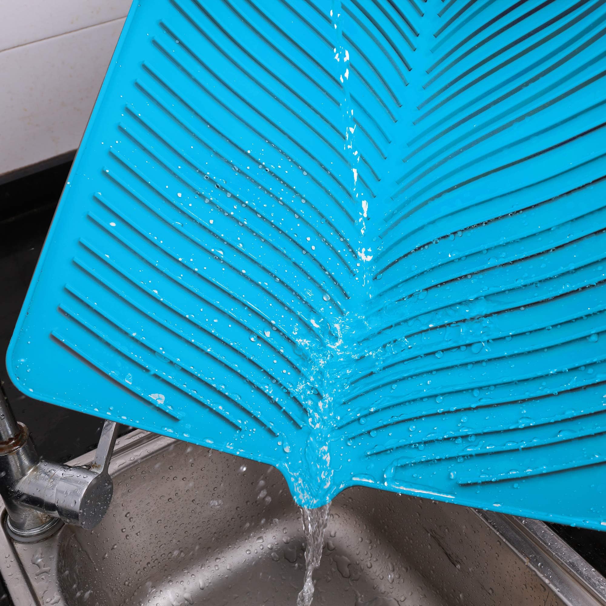 Yacee Silicone Dish Drying Mat - 24" x 18" x 0.3" XXL Size Extra Large Drainer Mat Protection Heat Resistant Trivet Counter Top Mat Sink Non Slip Dish Draining Mat BPA Free Dish Washer Safe (blue)