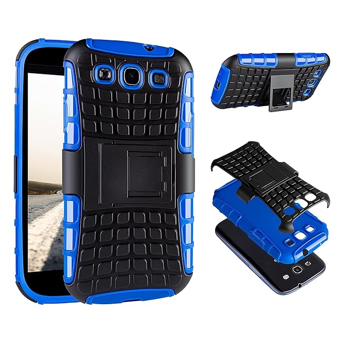 ECENCE Handyhülle Schutzhülle Outdoor Case Cover kompatibel für Samsung Galaxy S3 mini i8190 i8200 Handytasche Blau 23010402