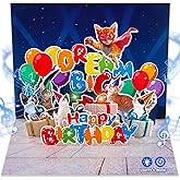 D4DREAM Musical Cat Birthday Card - Music and Lights 3D Super Cat with Big Dream Pop Up Birthday Cards for Kids and Adults with Envelopes, Blank Insert, Handmade Bday Gifts for Cat Lovers Women Men