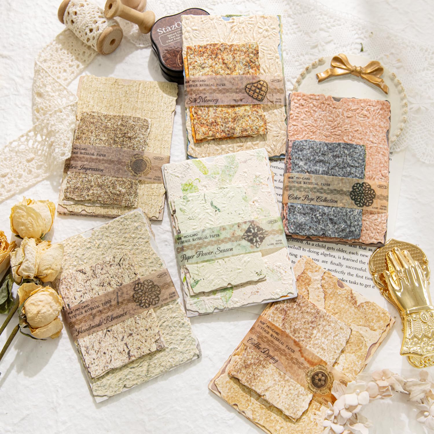 168Pcs Scrapbook Paper - 6 pack Embossed Textured&Printed Rice Paper Craft Assorted Special Cards Mix for Scrapbooking Junk Journal Journaling Supplies DIY Materials (Textured paper mix)